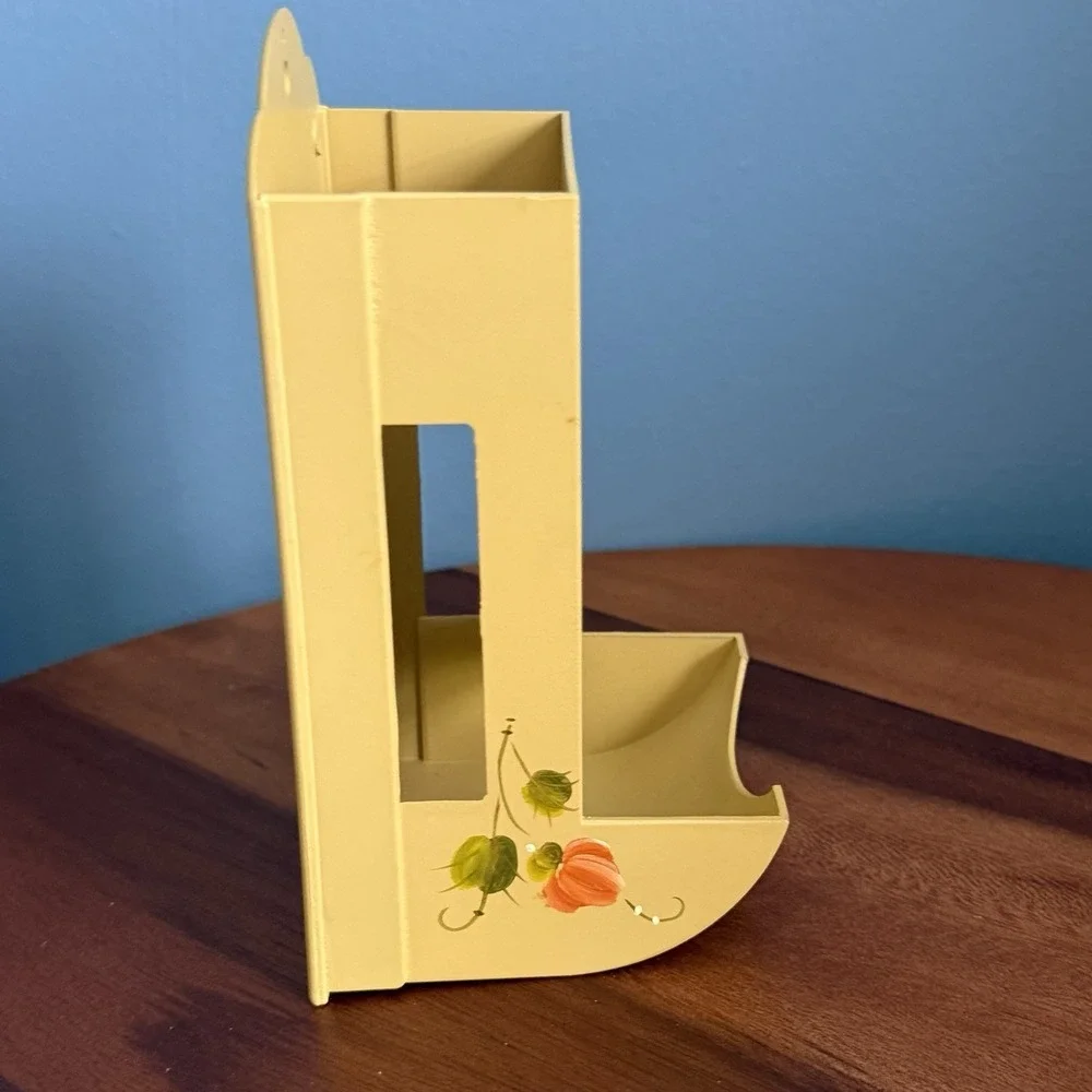 Vintage Match Holder Wall Mount Dispenser Hand Painted Betty Hopper Harvest Gold